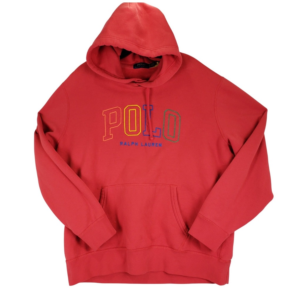 Polo Ralph Lauren Embroidered Logo Hoodie Mens XL Red Preppy‎ Sporty Athleisure